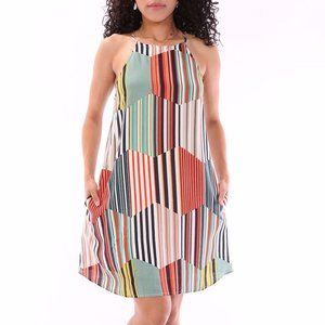ENTRO HEXAGON STRIPE DRESS - XS